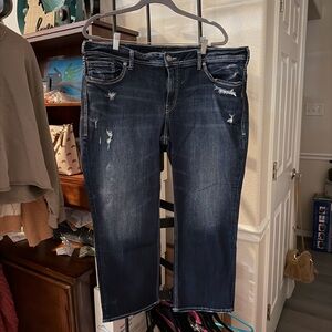 Silver Jeans Women's Distressed Dark Blue Cropped Jeans